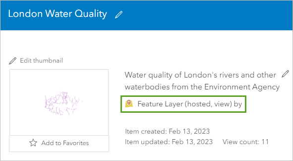 Feature Layer (hosted, view) item type