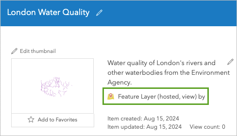 Feature Layer (hosted, view) item type