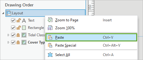 Paste option in the Layout's context menu