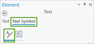 Text Symbol tab and General button in the Element pane