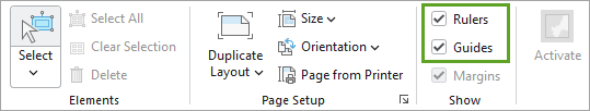 Rulers and Guides check boxes on the ribbon