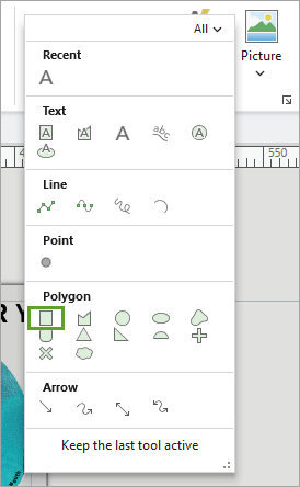 Rectangle button in the expanded Graphics and Text gallery