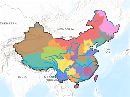 Each administrative division in a different color