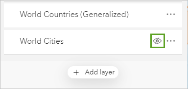 Visibility button for the World Cities layer