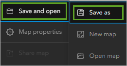 Save as on the Save and open menu