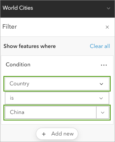 Expression is set to Country is China