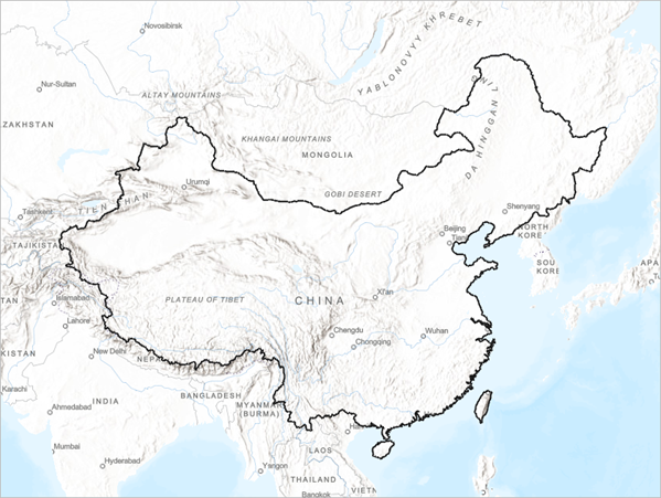 China outlined in black