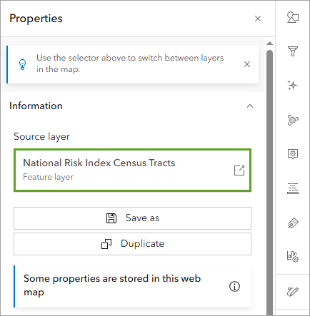 Source layer card in the Properties pane