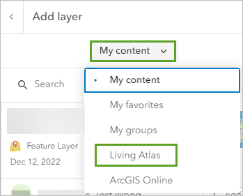 Living Atlas on the Add layer pane