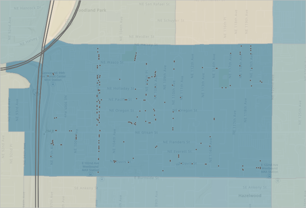 Points representing the tree locations from the .csv file are added to the map.