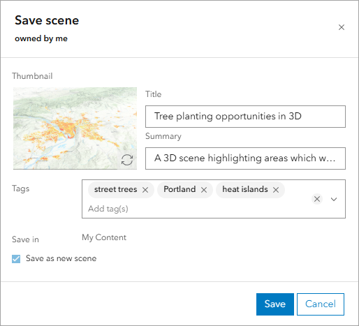 The Save scene window