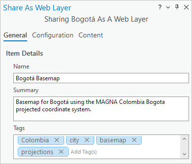 Share As Web Layer pane