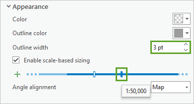 Outline width set to 3 pt for the scale 1:50,000