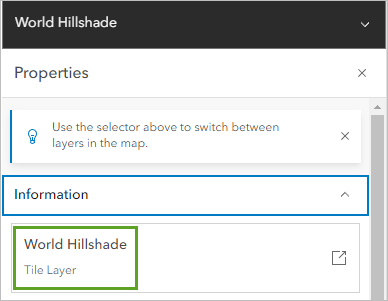 Layer type listed in layer Properties pane.