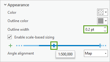 Outline width set to 0.2 pt for the scale 1:500,000