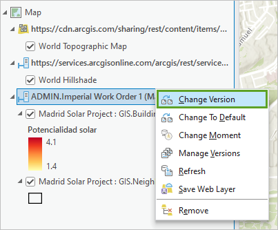 Change Version option in the data source context menu