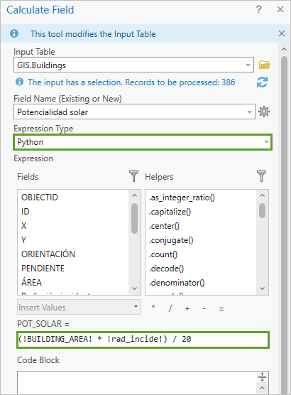 Calculate Field tool