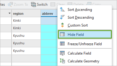 Hide Field in the abbrev context menu