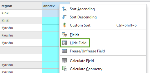 Hide Field in the abbrev context menu