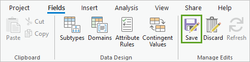 Save button on the Fields tab of the ribbon