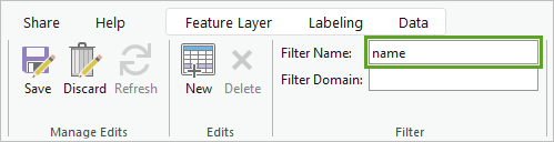 Filter Name box on the ribbon