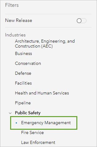 Emergency Management category filter