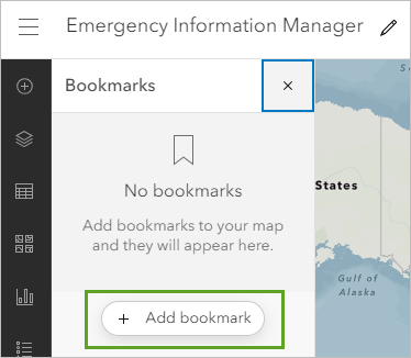 The Add bookmark button is available on the Bookmarks pane.