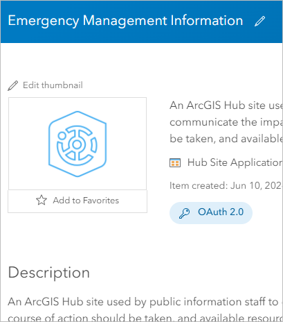 The Emergency Management Information item page