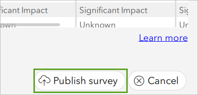 Publish survey button