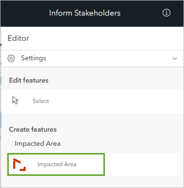 The Impacted Area feature template in the Editor pane.