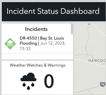 The flooding incident also appears on the Incident Status Dashboard.