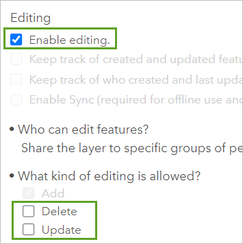 Enable editing checked and Delete and Update unchecked