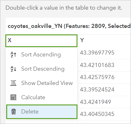 Delete option for X field