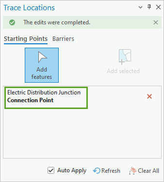 Connection point entry in the Trace Locations pane