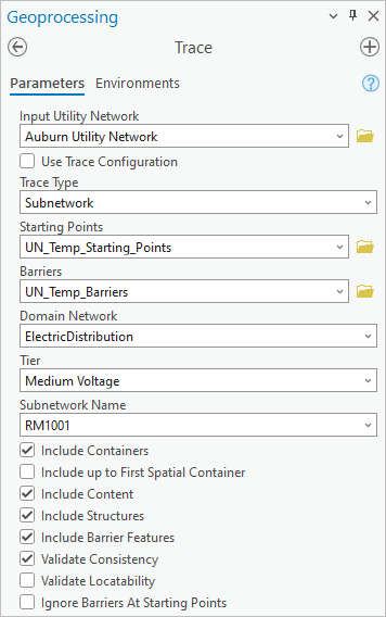 Trace geoprocessing tool parameters