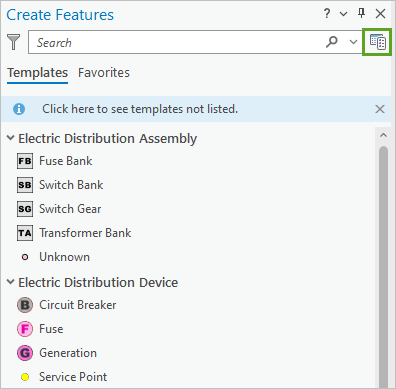 Manage Templates button in the Create Features pane