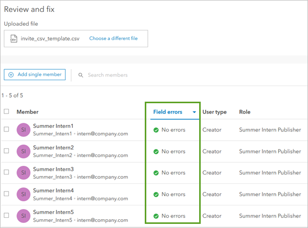 Check that the Field errors column shows no errors.