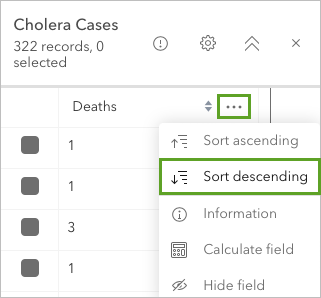 Descend button on attribute table