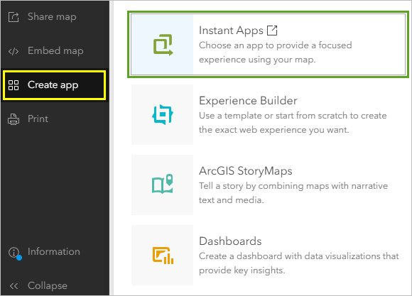 Instant Apps in the Create app options