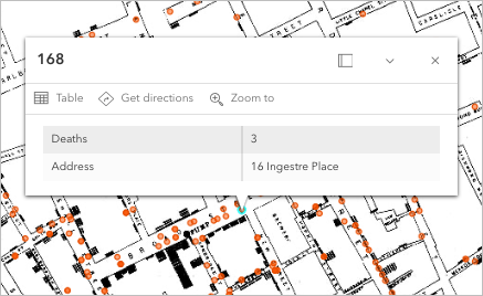 Pop-up showing address and number of deaths