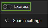Express setting turned off in the vertical toolbar