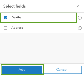 The field Deaths is selected to add as the attribute to symbolize