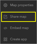 Share map on Contents (dark) toolbar