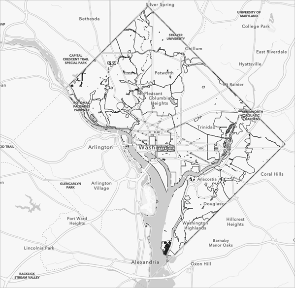 DC Detailed Ward Boundaries layer on the map