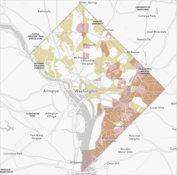 The Justice40 Tracts layer styled on the map.