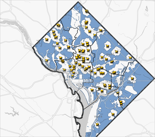 Potential food desert areas on the map