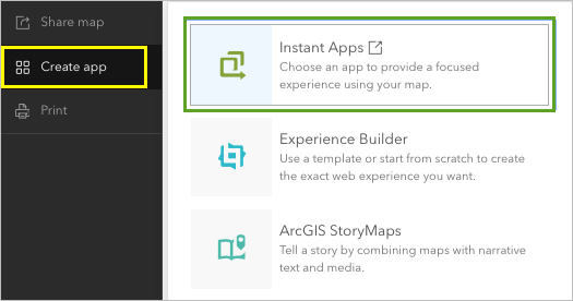 Instant Apps on the Create app menu