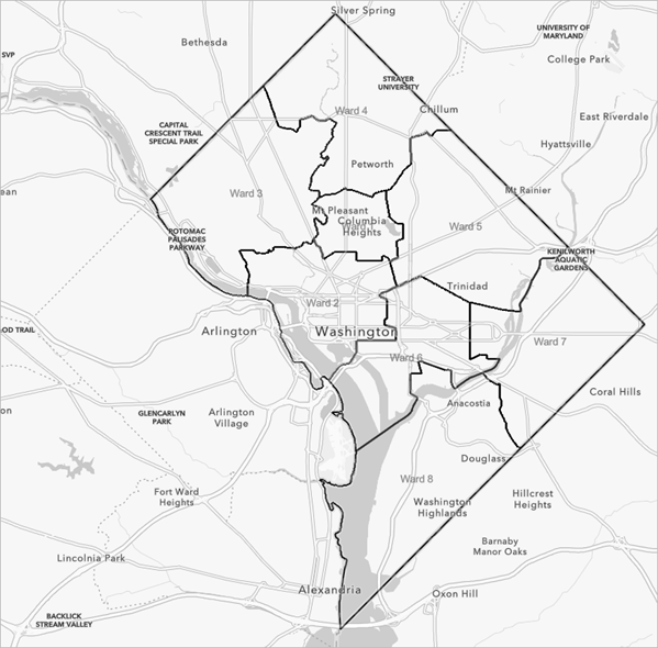 DC Ward Boundaries layer on the map