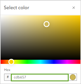 Hex set to cdb657 in the Select color window.