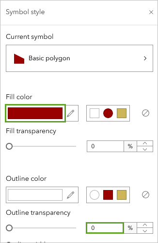 Fill color and Outline transparency in the Symbol style window